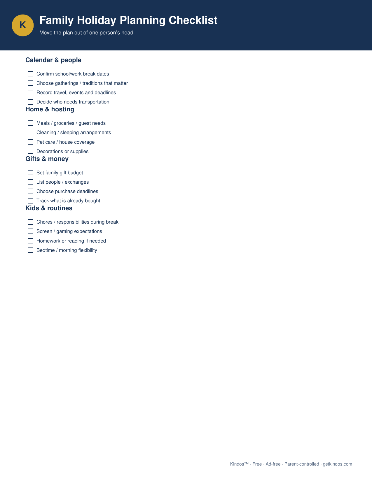 Preview of Family Holiday Planning Checklist