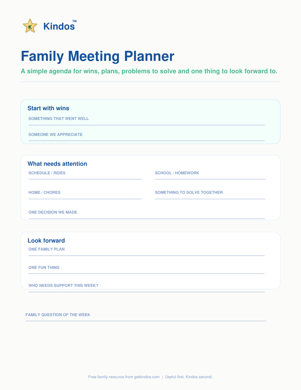 Family Meeting Planner printable preview