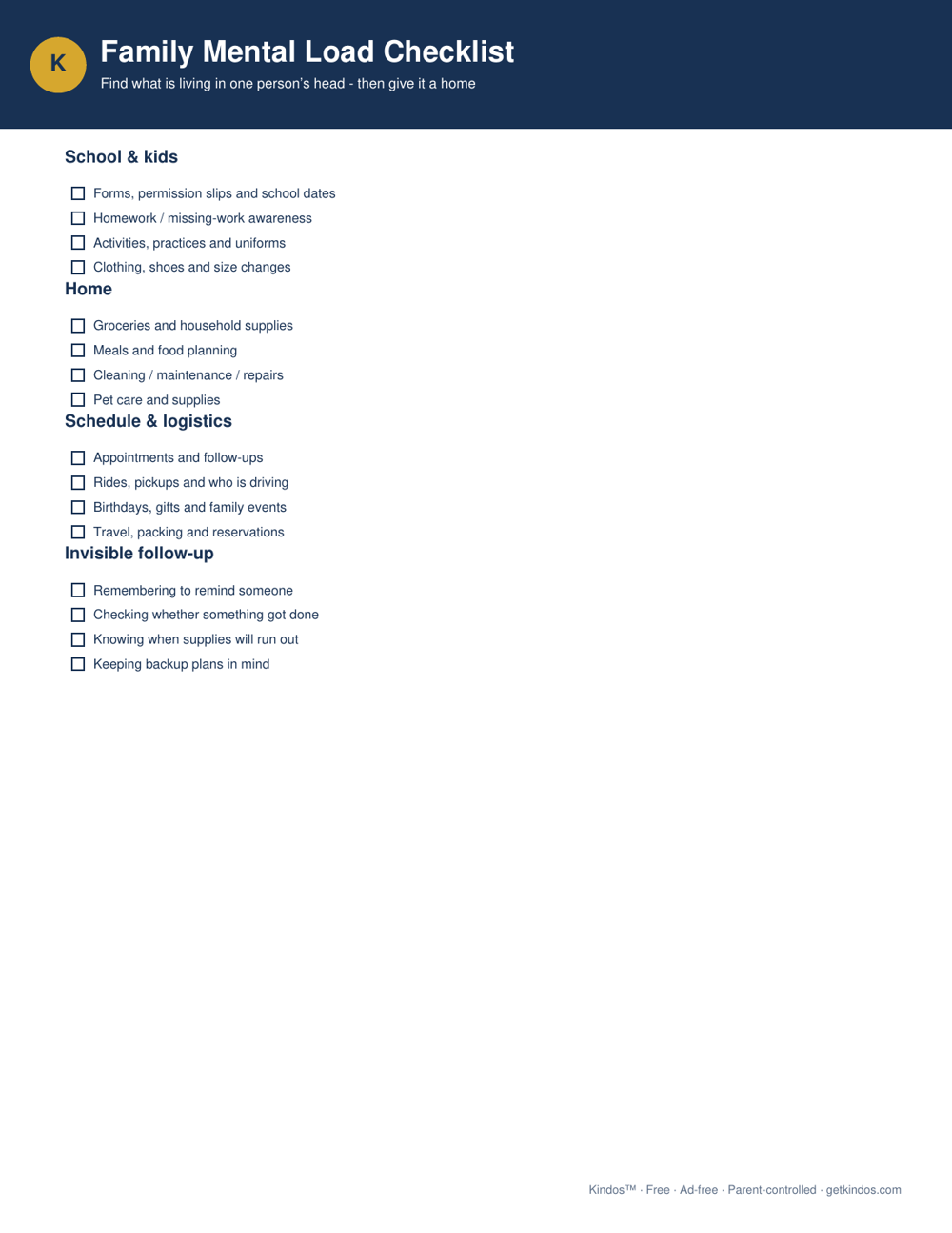 Preview of Family Mental Load Checklist
