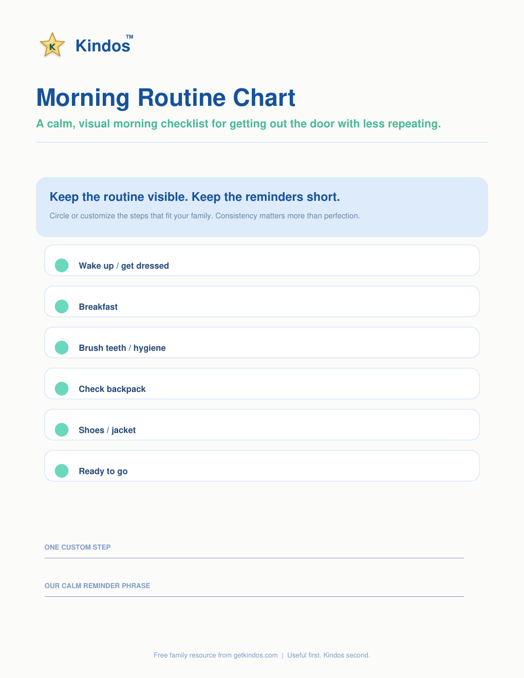 Morning Routine Chart printable preview