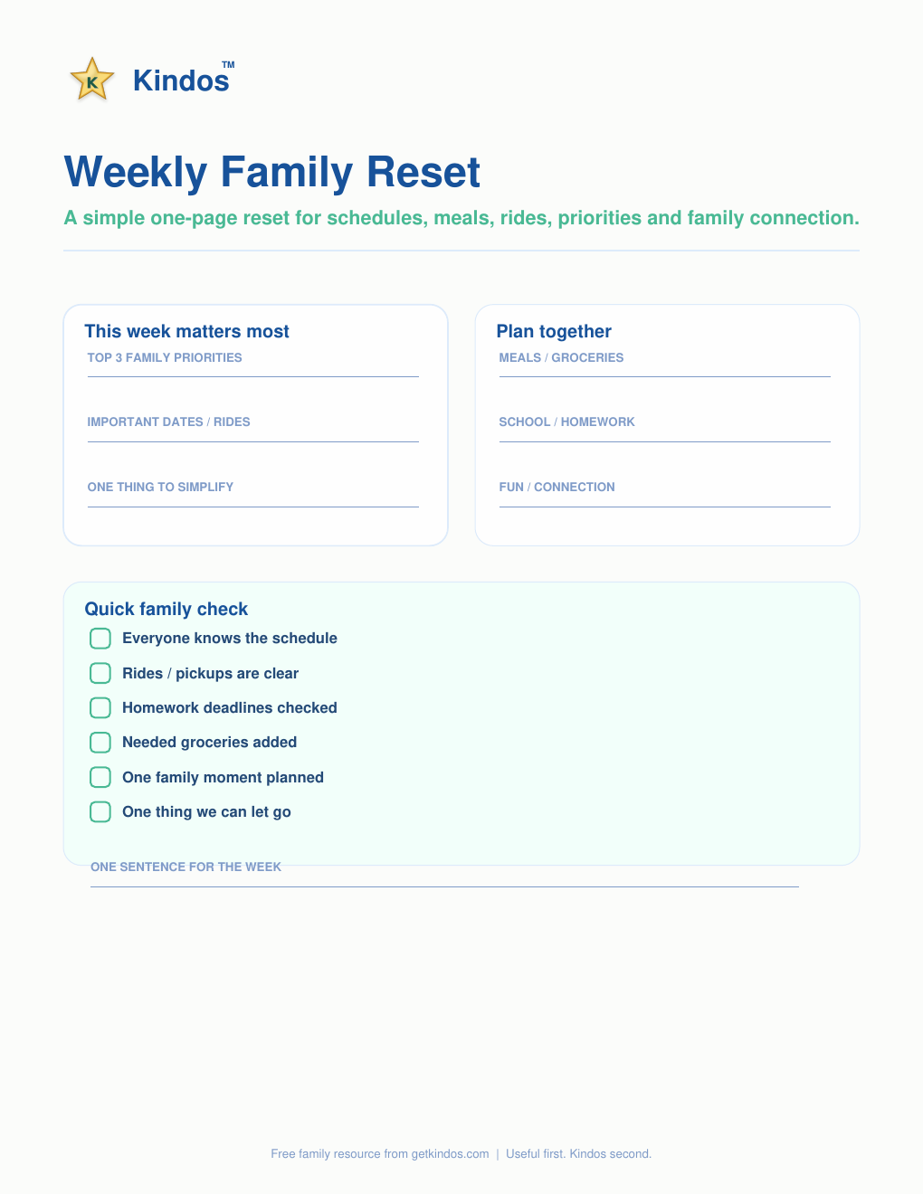 Weekly Family Reset printable preview